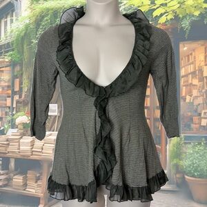 Anthropologie Striped fitted Cardigan with Ruffles